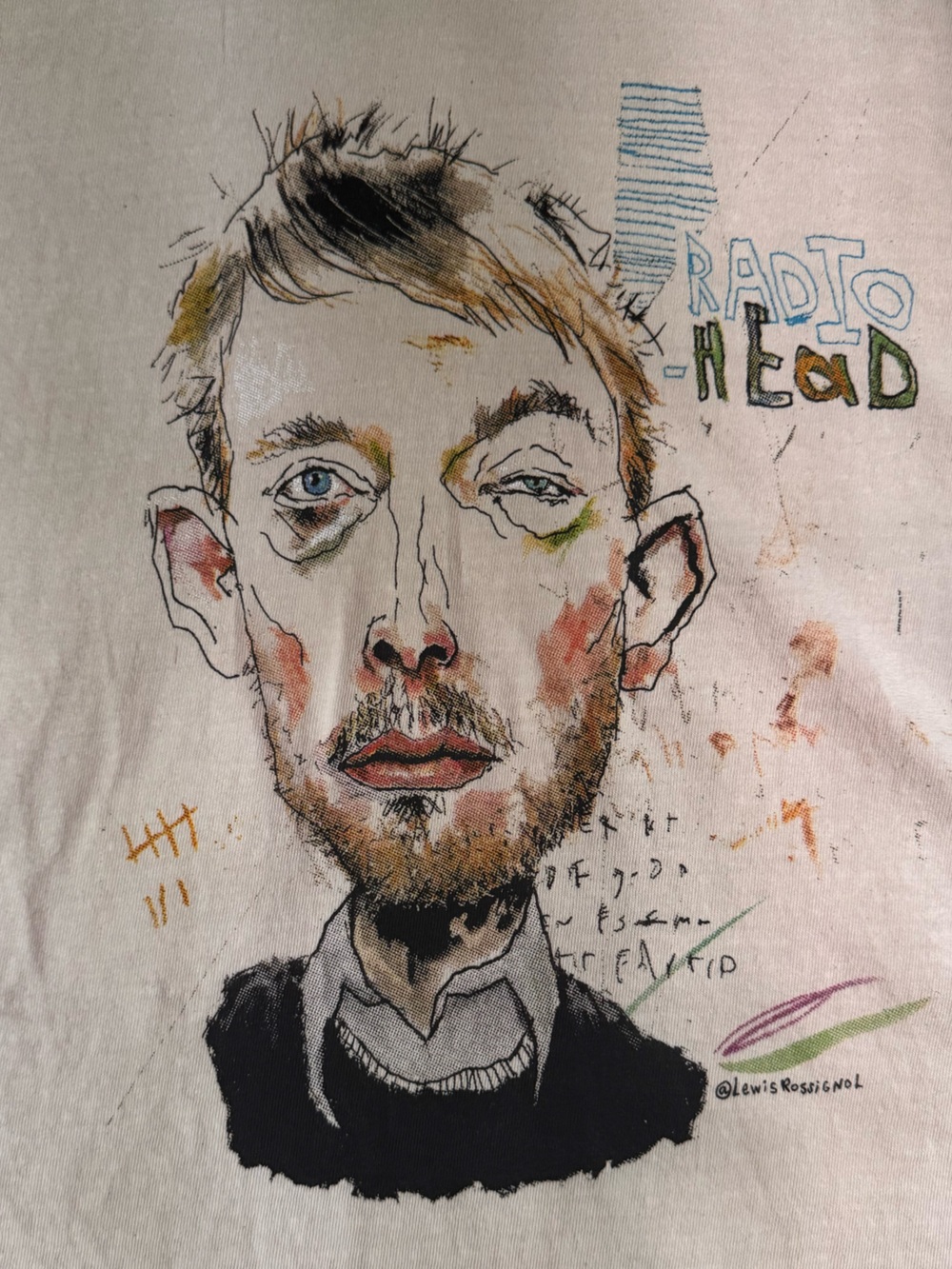 Radiohead Portrait Graphic Tee in Off-White with Multicolor Artwork